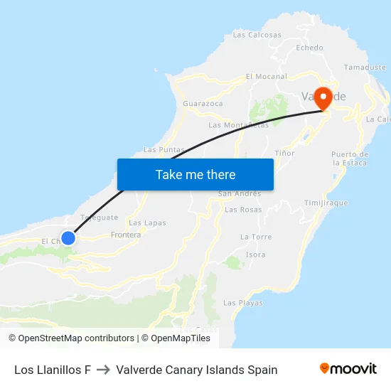 Los Llanillos F to Valverde Canary Islands Spain map