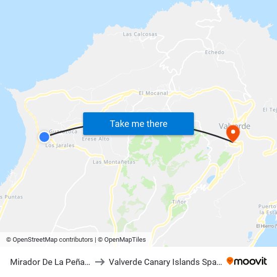 Mirador De La Peña F to Valverde Canary Islands Spain map