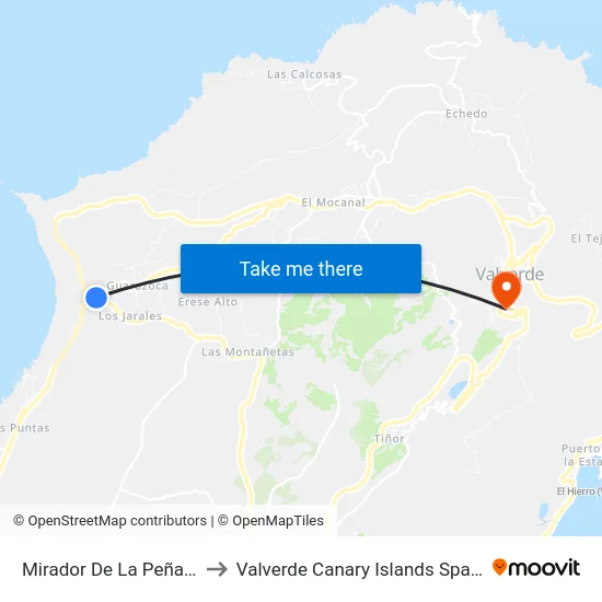 Mirador De La Peña F to Valverde Canary Islands Spain map