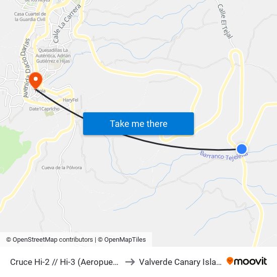 Cruce  Hi-2 // Hi-3 (Aeropuerto-Puerto) F to Valverde Canary Islands Spain map