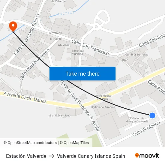 Estación Valverde to Valverde Canary Islands Spain map