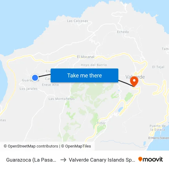 Guarazoca (La Pasada) to Valverde Canary Islands Spain map
