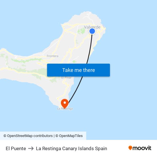 El Puente to La Restinga Canary Islands Spain map