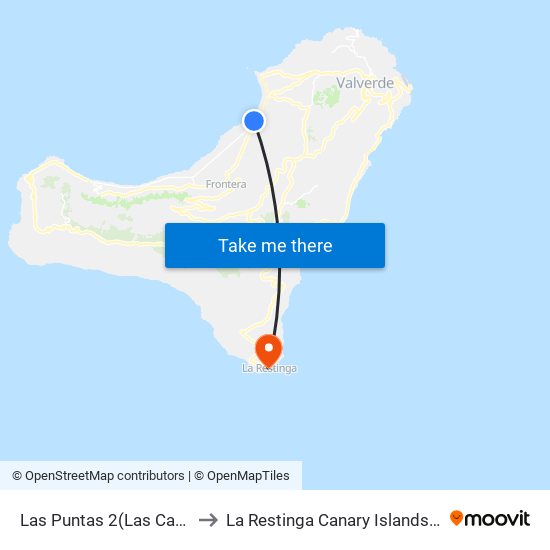 Las Puntas 2(Las Casitas) to La Restinga Canary Islands Spain map