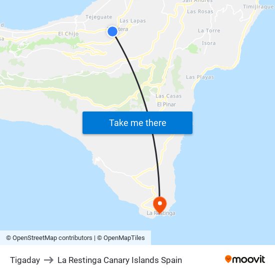 Tigaday to La Restinga Canary Islands Spain map