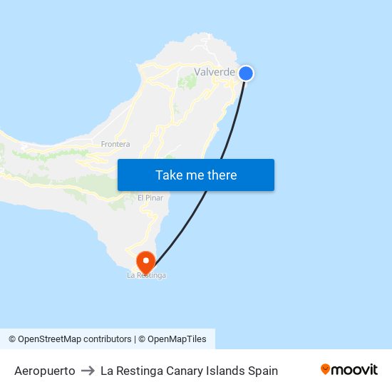 Aeropuerto to La Restinga Canary Islands Spain map