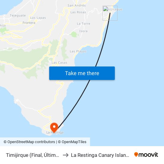 Timijirque  (Final, Última Casa) to La Restinga Canary Islands Spain map