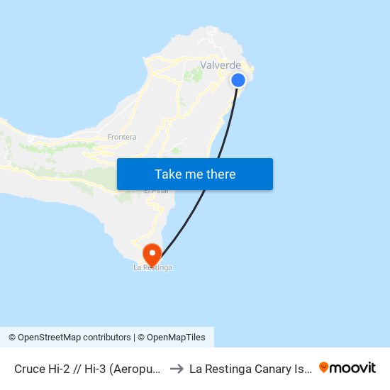 Cruce  Hi-2 // Hi-3 (Aeropuerto-Puerto) F to La Restinga Canary Islands Spain map