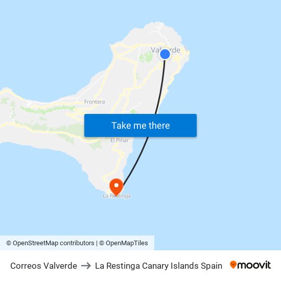 Correos Valverde to La Restinga Canary Islands Spain map