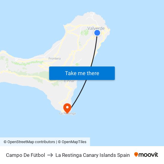 Campo De Fútbol to La Restinga Canary Islands Spain map
