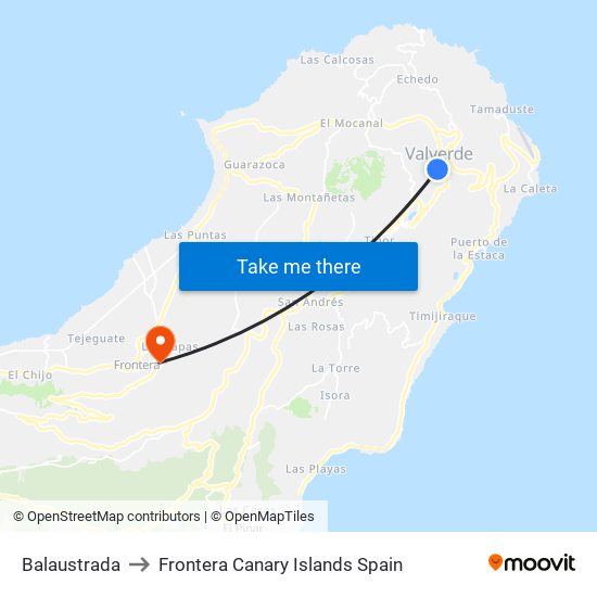 Balaustrada to Frontera Canary Islands Spain map
