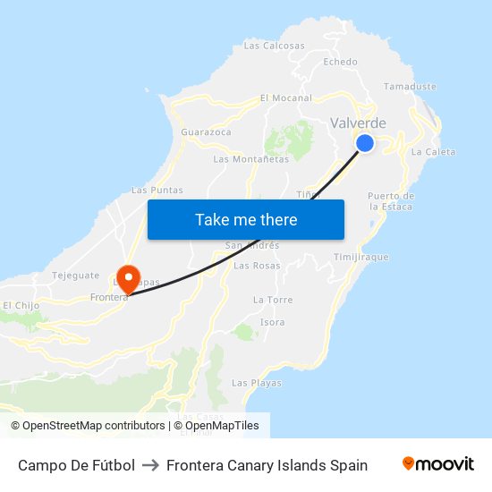 Campo De Fútbol to Frontera Canary Islands Spain map