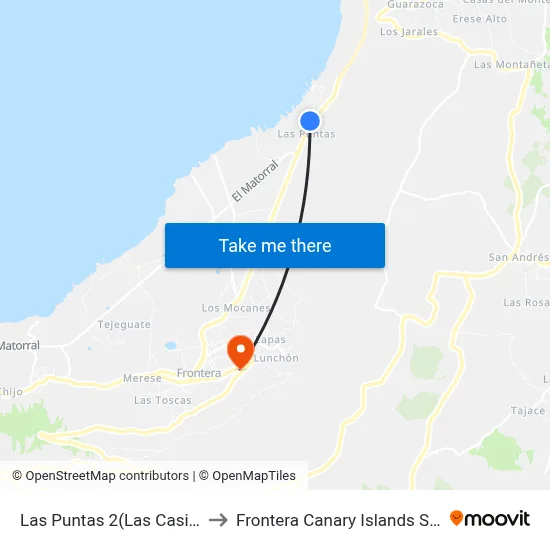 Las Puntas 2(Las Casitas) to Frontera Canary Islands Spain map