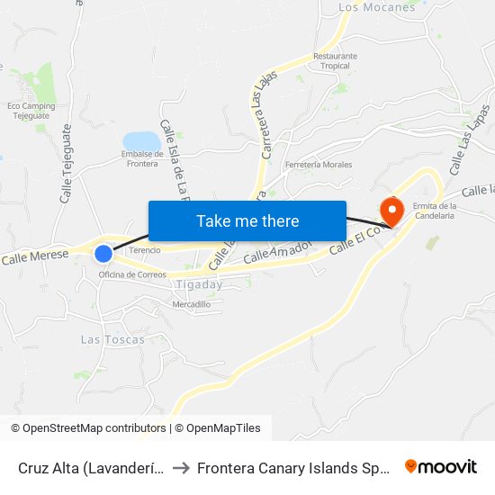 Cruz Alta (Lavandería) to Frontera Canary Islands Spain map