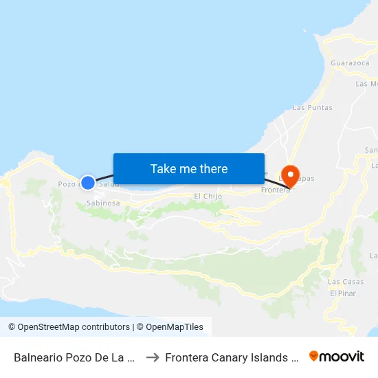 Balneario Pozo De La Salud to Frontera Canary Islands Spain map