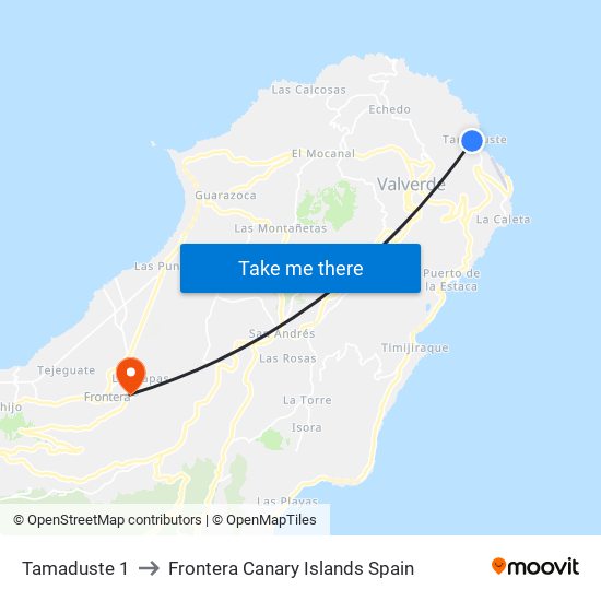 Tamaduste 1 to Frontera Canary Islands Spain map