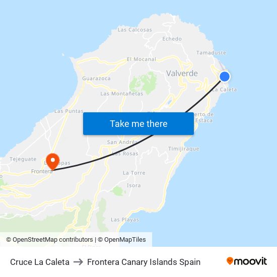 Cruce La Caleta to Frontera Canary Islands Spain map