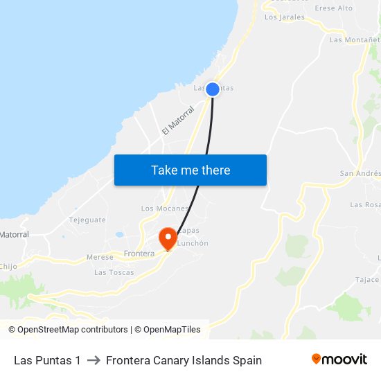 Las Puntas 1 to Frontera Canary Islands Spain map