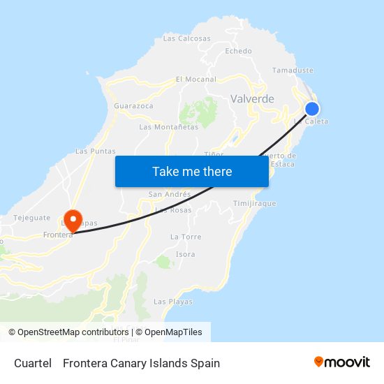 Cuartel to Frontera Canary Islands Spain map