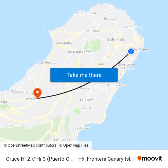 Cruce  Hi-2 // Hi-3 (Puerto-Cmno. La Caleta) to Frontera Canary Islands Spain map