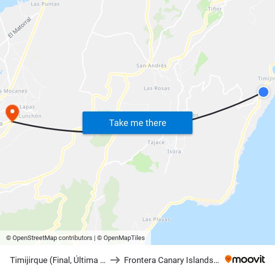 Timijirque  (Final, Última Casa) to Frontera Canary Islands Spain map
