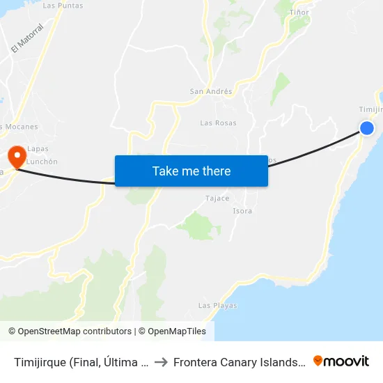 Timijirque  (Final, Última Casa) to Frontera Canary Islands Spain map