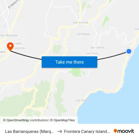 Las Barranqueras (Marquesina) to Frontera Canary Islands Spain map