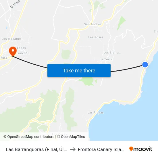 Las Barranqueras (Final, Última Casa) to Frontera Canary Islands Spain map