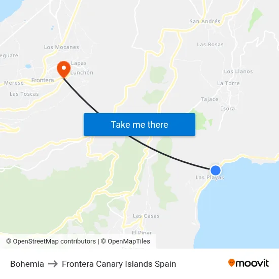 Bohemia to Frontera Canary Islands Spain map