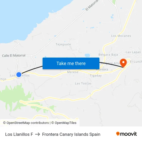 Los Llanillos F to Frontera Canary Islands Spain map