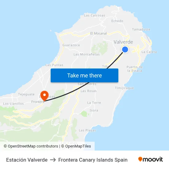 Estación Valverde to Frontera Canary Islands Spain map