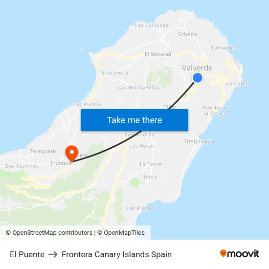 El Puente to Frontera Canary Islands Spain map