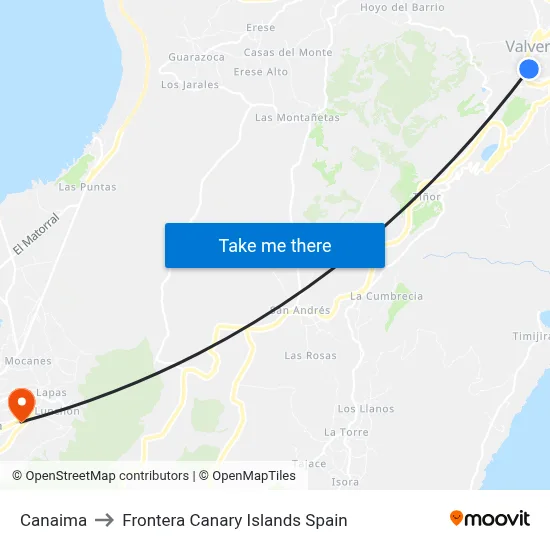 Canaima to Frontera Canary Islands Spain map