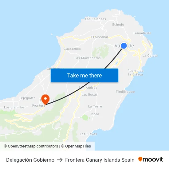 Delegación Gobierno to Frontera Canary Islands Spain map