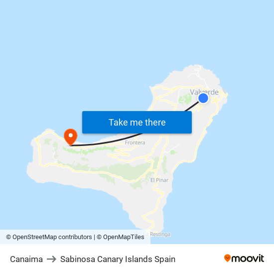 Canaima to Sabinosa Canary Islands Spain map