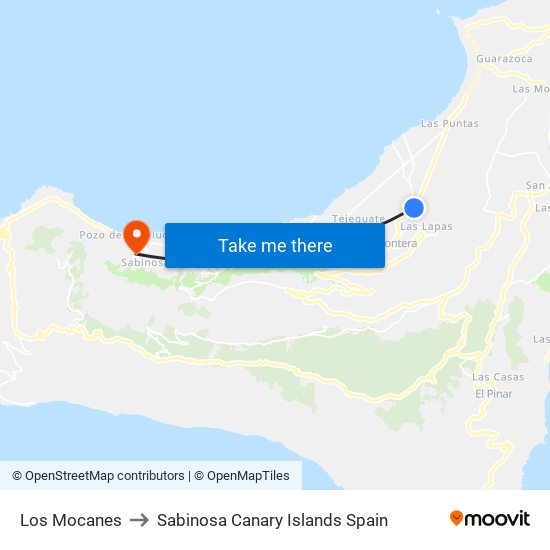 Los Mocanes to Sabinosa Canary Islands Spain map