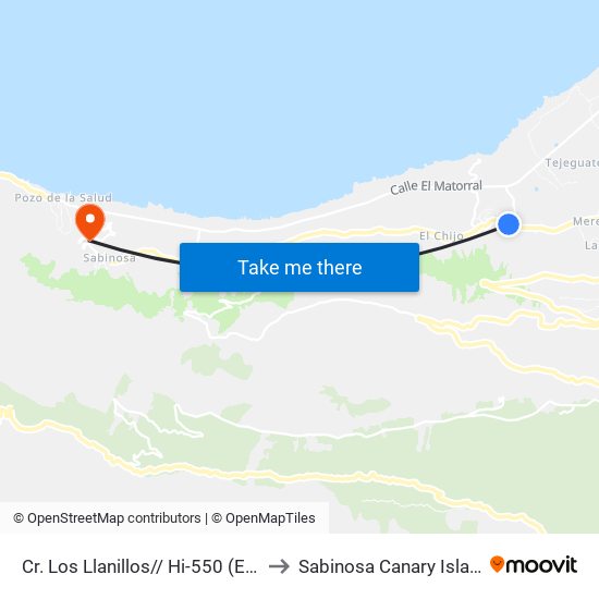 Cr. Los Llanillos// Hi-550 (Ermita Ataúd) to Sabinosa Canary Islands Spain map