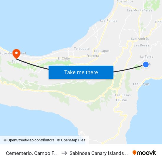 Cementerio. Campo Fútbol to Sabinosa Canary Islands Spain map