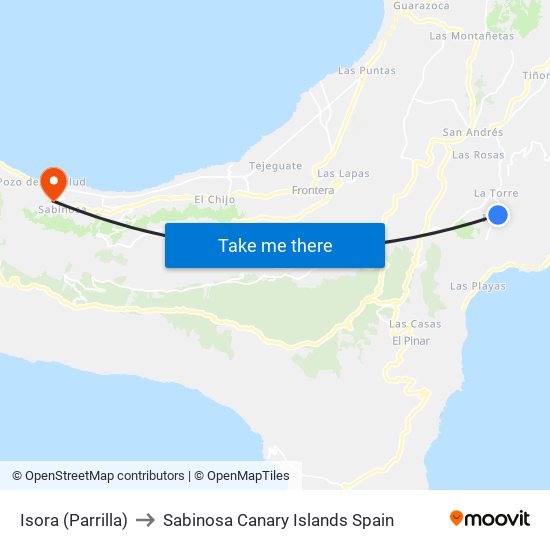 Isora (Parrilla) to Sabinosa Canary Islands Spain map