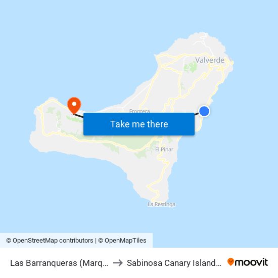 Las Barranqueras (Marquesina) to Sabinosa Canary Islands Spain map