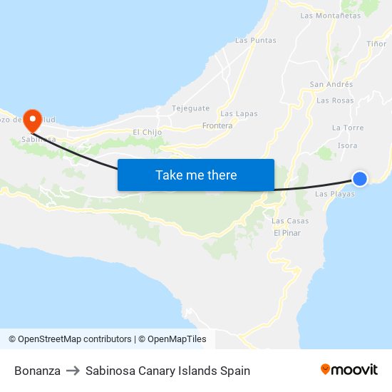 Bonanza to Sabinosa Canary Islands Spain map