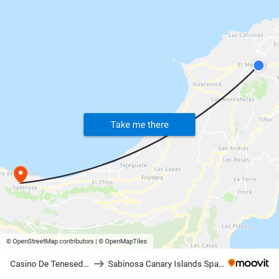 Casino De Tenesedra to Sabinosa Canary Islands Spain map