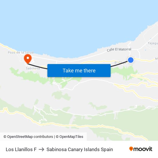 Los Llanillos F to Sabinosa Canary Islands Spain map