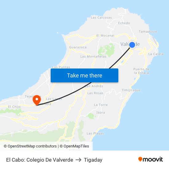 El Cabo:  Colegio De Valverde to Tigaday map