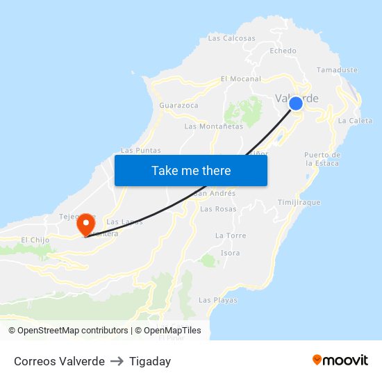 Correos Valverde to Tigaday map