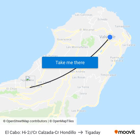 El Cabo:  Hi-2//Cr Calzada-Cr Hondillo to Tigaday map