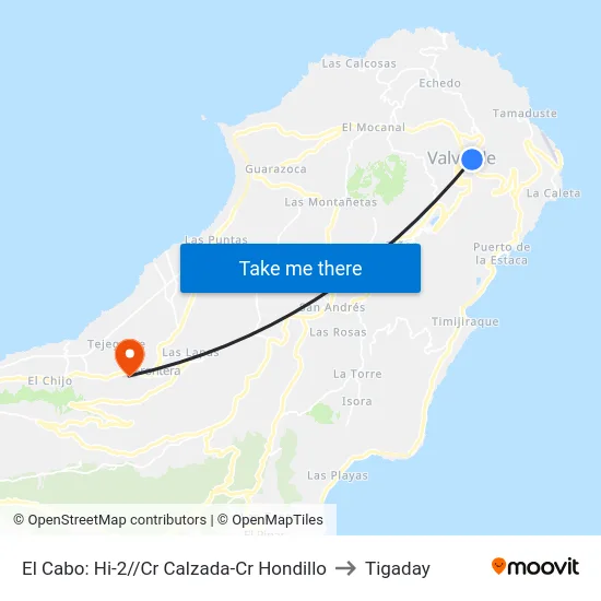 El Cabo:  Hi-2//Cr Calzada-Cr Hondillo to Tigaday map