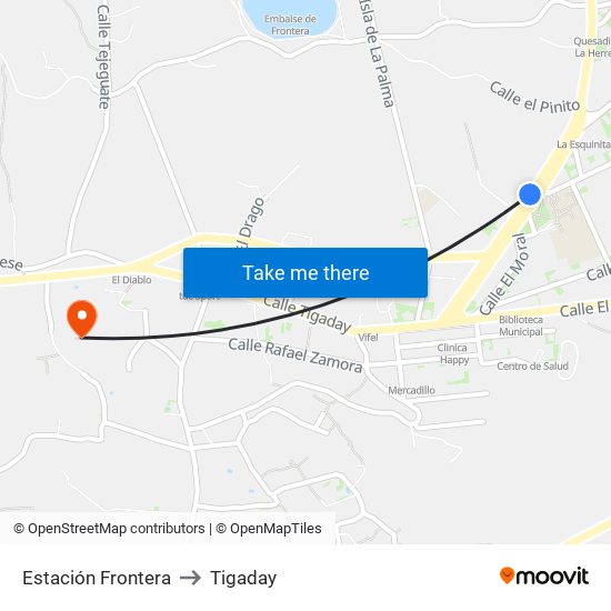 Estación Frontera to Tigaday map