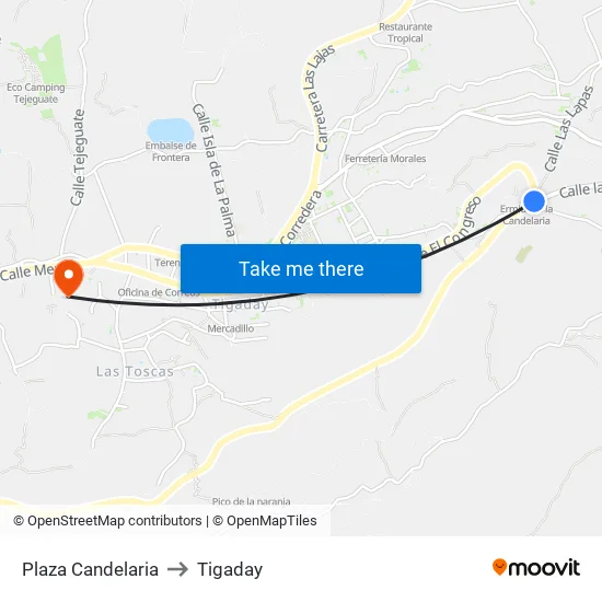 Plaza Candelaria to Tigaday map