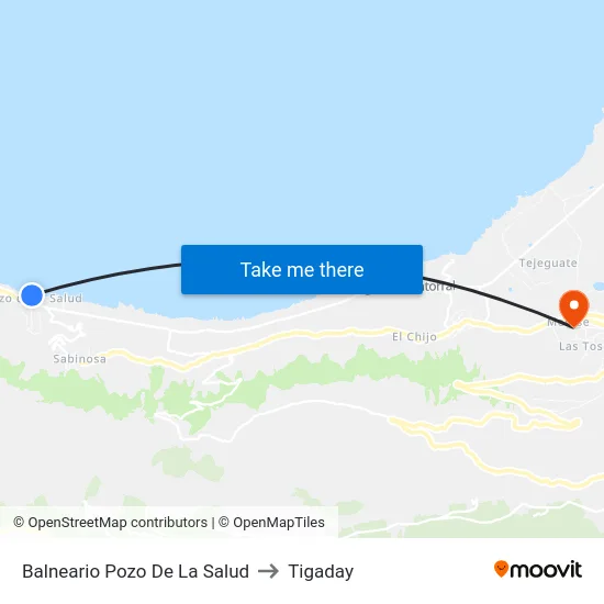 Balneario Pozo De La Salud to Tigaday map